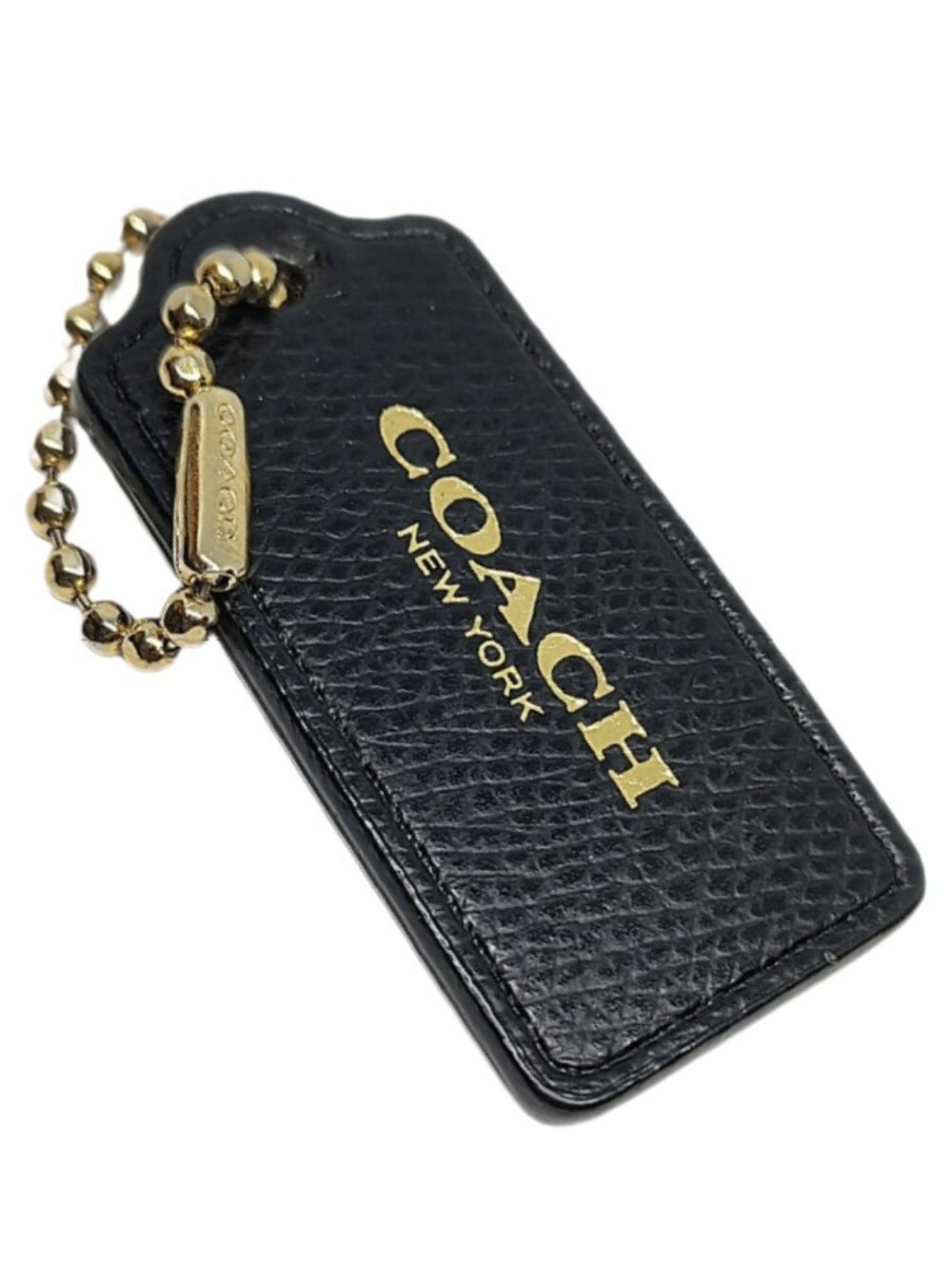 🖤 Coach 2.25" Gold Black Pebbled Leather Hangtag Bag Fob Charm Keychain RARE